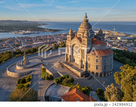 Santa Luzia sanctuary aerial sunrise with Viana do Castelo Santa Luzia sanctuary aerial sunrise with Viana do Castelo 142984912