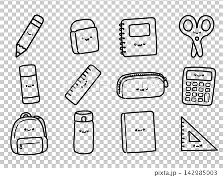 Illustration of a school supplies set Illustration of a school supplies set 142985003