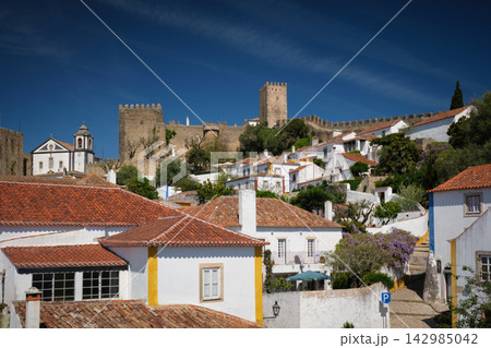 Aerial View of Obidos Town and Castle Walls, Portugal Aerial View of Obidos Town and Castle Walls, Portugal 142985042