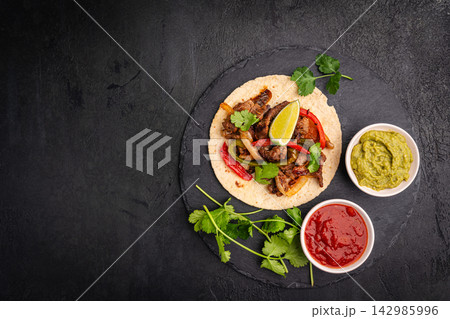 Fajitas, beef meat slices 142985996