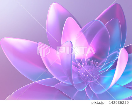 クリスタルの蓮の花が輝く幻想的な3Dイラスト クリスタルの蓮の花が輝く幻想的な3Dイラスト 142986239