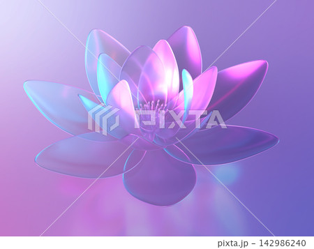 クリスタルの蓮の花が輝く幻想的な3Dイラスト クリスタルの蓮の花が輝く幻想的な3Dイラスト 142986240