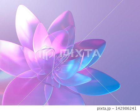 クリスタルの蓮の花が輝く幻想的な3Dイラスト クリスタルの蓮の花が輝く幻想的な3Dイラスト 142986241