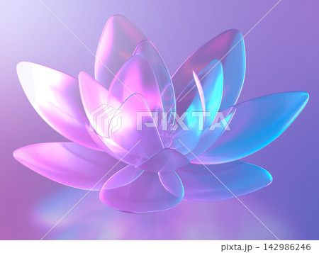 クリスタルの蓮の花が輝く幻想的な3Dイラスト クリスタルの蓮の花が輝く幻想的な3Dイラスト 142986246