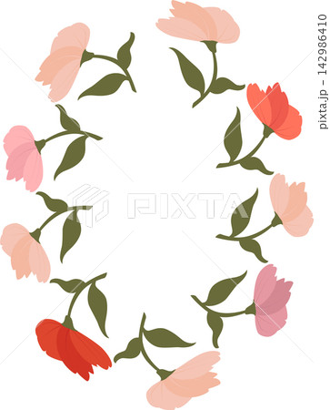 Frame with colorful flower elements. Wreath graphic template. Cute empty frame box Frame with colorful flower elements. Wreath graphic template. Cute empty frame box 142986410
