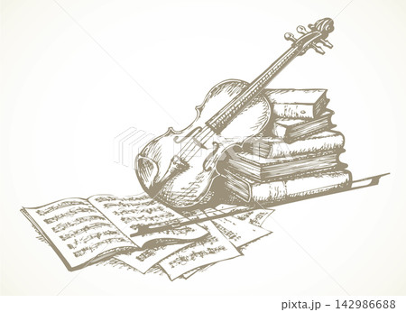 Still life with a violin. Vector drawing 142986688