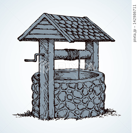 Ancient well. Vector drawing Ancient well. Vector drawing 142986711