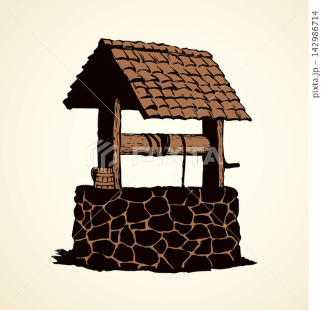 Ancient well. Vector drawing Ancient well. Vector drawing 142986714
