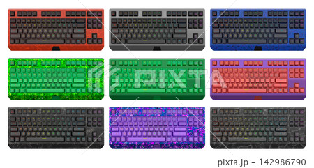 Collection of mechanical keyboards isolated on white background with clipping path Collection of mechanical keyboards isolated on white background with clipping path 142986790