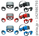 Virtual reality glasses and headset with controllers isolated on white background with clipping path 142986793