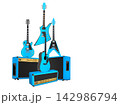 Set of electric acoustic guitars and amplifiers on white background 142986794