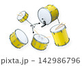 Set of drums and drumset with metal cymbals on white background 142986796