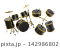 Set of drums and drumset with metal cymbals on white background 142986802
