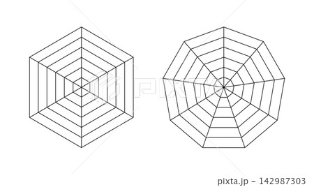 Diagram for statistic, analytics. Blank radar chart, eight and five equal parts. Spider, radar diagram. Hexagon and nonagon graphs templates. Spider mesh. Flat grid 6 and 9 segments. Coaching tool Diagram for statistic, analytics. Blank radar chart, eight and five equal parts. Spider, radar diagram. Hexagon and nonagon graphs templates. Spider mesh. Flat grid 6 and 9 segments. Coaching tool 142987303