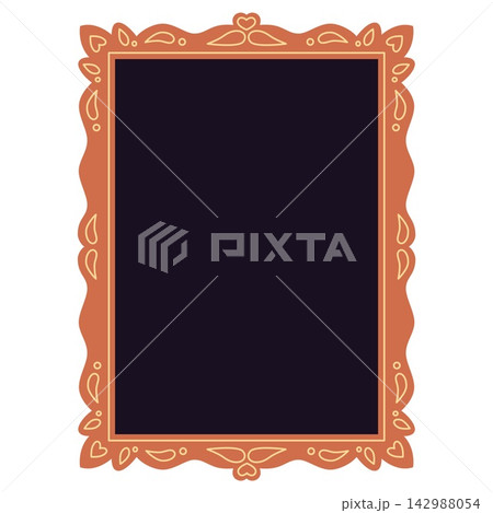 Decorative wooden rectangular frame with an ornate vintage border. Flat vector illustration isolated on white background Decorative wooden rectangular frame with an ornate vintage border. Flat vector illustration isolated on white background 142988054