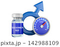 Testosterone test with male symbol and hormone level gauge. 3D rendering 142988109
