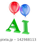 AI bubble concept with balloons and floating artificial intelligence letters. 3D rendering 142988113