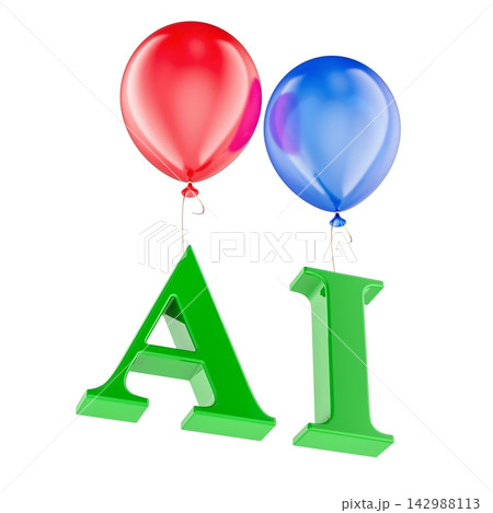 AI bubble concept with balloons and floating artificial intelligence letters. 3D rendering 142988113