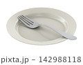 Empty plate with fork for fasting, hunger and calorie restriction concept. 3D rendering 142988118