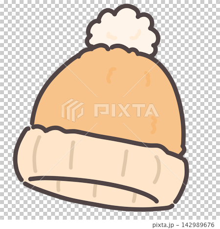 Cream-colored knitted hat with pom-pom Cream-colored knitted hat with pom-pom 142989676