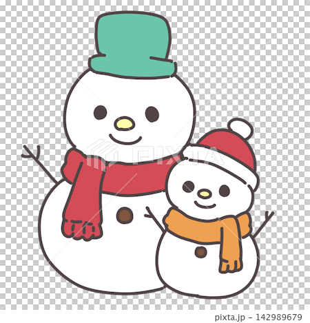 雪人一家:一個大雪人和一個小雪人。 雪人一家:一個大雪人和一個小雪人。 142989679