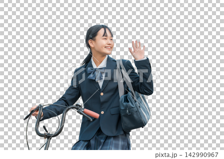 Junior high school students, high school students, and high school girls in uniform commuting to school, going to school, and leaving school by bicycle Junior high school students, high school students, and high school girls in uniform commuting to school, going to school, and leaving school by bicycle 142990967