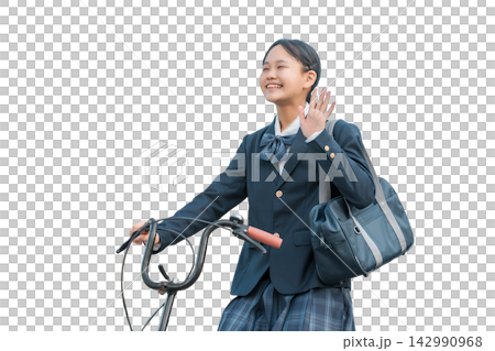 Junior high school students, high school students, and high school girls in uniform commuting to school, going to school, and leaving school by bicycle Junior high school students, high school students, and high school girls in uniform commuting to school, going to school, and leaving school by bicycle 142990968
