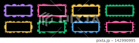 Wavy groovy squiggle border set scallop edge frame funky rectangle circle text box retro style Wavy groovy squiggle border set scallop edge frame funky rectangle circle text box retro style 142990995
