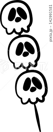 e	Cute spooky skull doodles vector collection. Hand drawn Halloween clipart set with skulls, ghosts, flowers, spider, bat, and sweet treats isolated on white background. 142991581