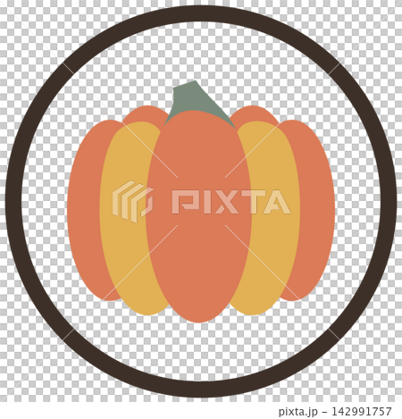Colorful pumpkin icon illustration in a circle / Illustration material of colorful pumpkins and autumn flavors Colorful pumpkin icon illustration in a circle / Illustration material of colorful pumpkins and autumn flavors 142991757