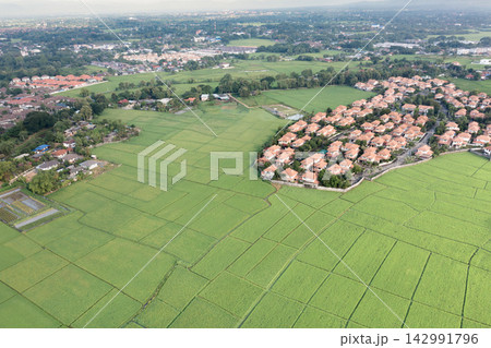 Real estate property development expansion residential suburb San Sai Thailand. 142991796