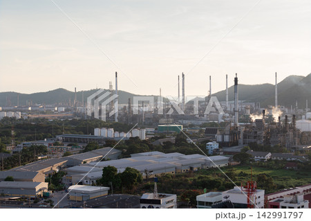Aerial view oil refinery plant Laem Chabang industrial estate background. 142991797