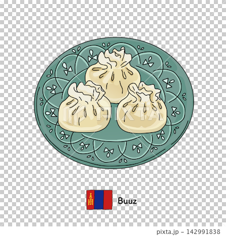 Illustration of Mongolian steamed dumplings (buuz). Suitable for menus featuring world cuisine and ethnic food. Illustration of Mongolian steamed dumplings (buuz). Suitable for menus featuring world cuisine and ethnic food. 142991838