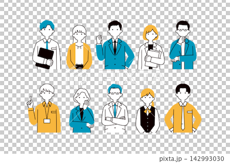 A set of upper body vector illustrations of multiple businessmen and businesswomen working as a team - silhouettes A set of upper body vector illustrations of multiple businessmen and businesswomen working as a team - silhouettes 142993030