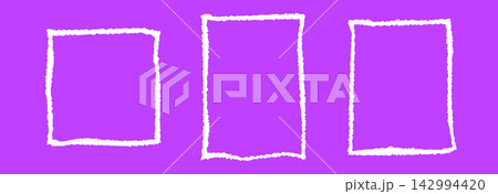 Set of rough torn paper frames. Square and rectangle jagged edge border collection. Uneven ripped paper boarders for cadre, poster, text box, banner, collage, sticker. Vector craft rectangular frame 142994420