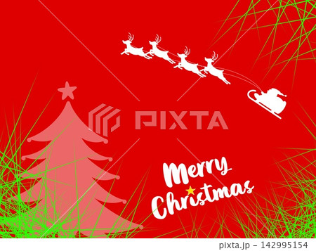 空飛ぶサンタとトナカイのクリスマスカード 空飛ぶサンタとトナカイのクリスマスカード 142995154