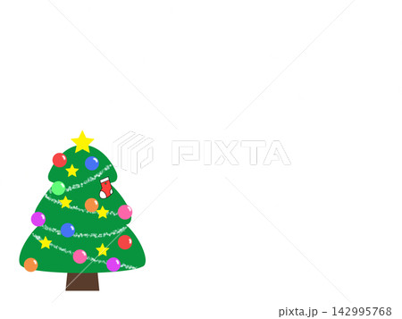 星飾りとカラフルなツリーのクリスマスカード 142995768
