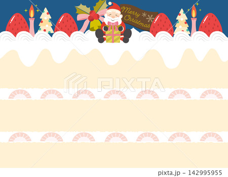 サンタクロースとクリスマスケーキの断面のフレーム サンタクロースとクリスマスケーキの断面のフレーム 142995955