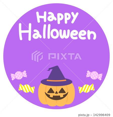 ハロウィンのメッセージカード(ジャックオーランタンとキャンディ) ハロウィンのメッセージカード(ジャックオーランタンとキャンディ) 142996409