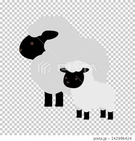 仲良く寄り添う角のない母羊と可愛い子羊の親子イラスト素材 仲良く寄り添う角のない母羊と可愛い子羊の親子イラスト素材 142996424