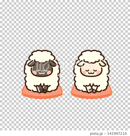 A pair of sheep bowing while sitting in the seiza position. A pair of sheep bowing while sitting in the seiza position. 142997210