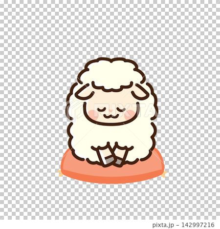 A sheep bowing while sitting in the seiza position. A sheep bowing while sitting in the seiza position. 142997216