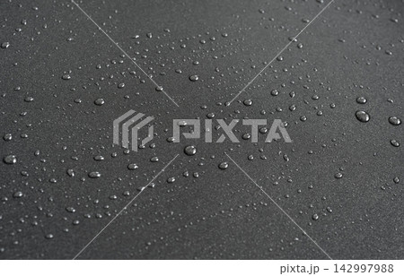 Oil drops on frying pan texture, water splash pattern on black non-stick coating Oil drops on frying pan texture, water splash pattern on black non-stick coating 142997988