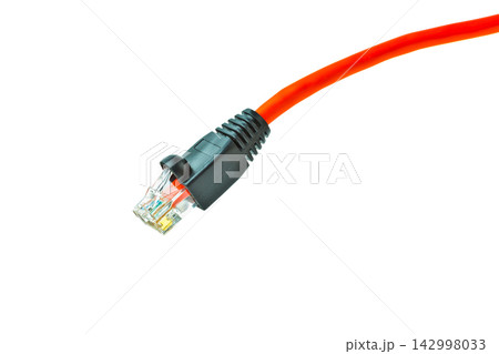 Ethernet Cable RJ45 Connector Isolated on White Background 142998033