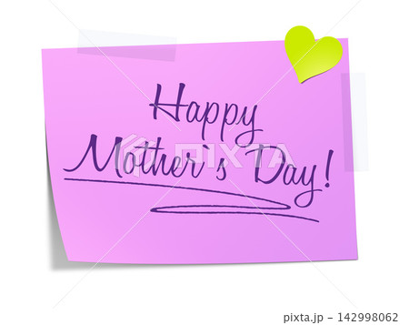 Happy Mother's Day Pink Sticky Note with Heart Illustration 142998062