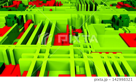 Abstract 3D City Map in Neon Green and Red Abstract 3D City Map in Neon Green and Red 142998321