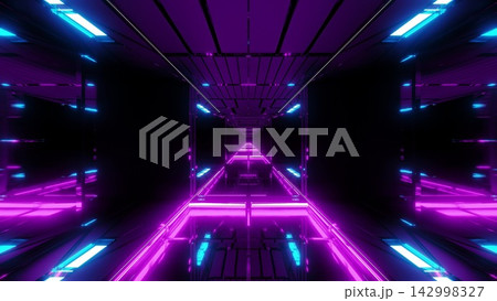 Futuristic Neon Corridor with Cyberpunk Sci-Fi Lights Futuristic Neon Corridor with Cyberpunk Sci-Fi Lights 142998327