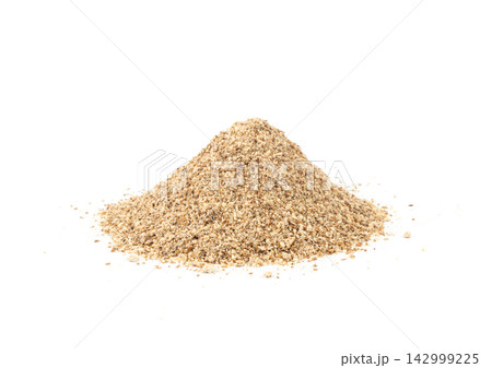 Milk thistle seeds powder, crushed silybum marianum grains pile, milled dry blessed milkthistle 142999225
