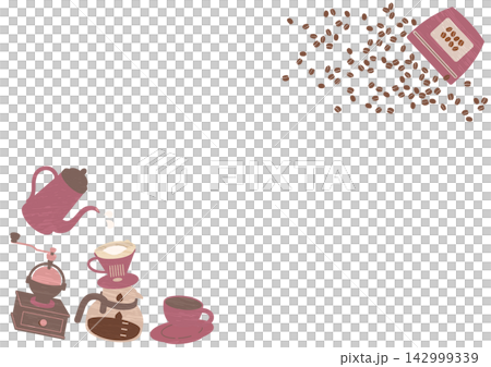 咖啡豆和滴漏咖啡器具角框，粉紅色 142999339