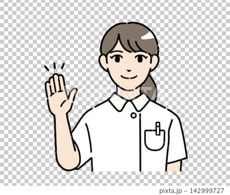 手を挙げて案内する若い女性看護師のイラスト素材 手を挙げて案内する若い女性看護師のイラスト素材 142999727